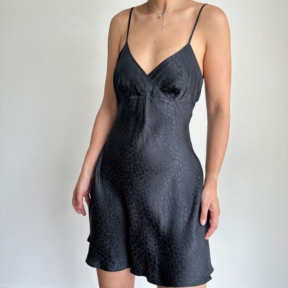 Vintage Silk Slip Dress Mini Women Medium Black Chemise Cami Y2K Nighty Romantic - Picture 6 of 10